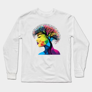 Dot day tree head profile art teacher student colorful design Long Sleeve T-Shirt